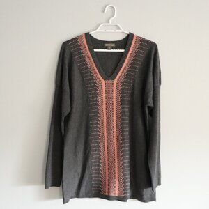Spanner Women's XS-S Grey‎ V-Neck Wool Blend Geometric Stretch Pullover Sweater